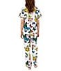 Katie Kime Short Sleeve Notch Collar Woven Metamorphosis Print Pajama Pant Set, Color:Multi - Image 2