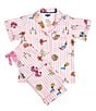 Katie Kime Short Sleeve Notch Collar Woven Zodiac Striped Print Pajama Pant Set, Color:Pink - Image 3