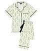 Katie Kime Tennis Time Woven Pajama Pant Set, Color:Green/White - Image 2