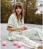 Katie Kime Tennis Time Woven Pajama Pant Set, Color:Green/White - Image 3