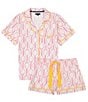 Katie Kime Tennis Time Woven Shorty Pajama Set, Color:Pink - Image 2