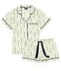 Katie Kime Tennis Time Woven Shorty Pajama Set, Color:Green - Image 2