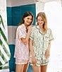 Katie Kime Tennis Time Woven Shorty Pajama Set, Color:Green - Image 3