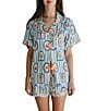 Katie Kime Woven Seaside Stripe Print Short Sleeve Notch Collar Shorty Pajama Set - Image 1