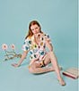 Katie Kime Woven Amour Heart Print Short Sleeve Notch Collar Shorty Pajama Set, Color:Multi - Image 4