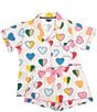 Katie Kime Woven Amour Heart Print Short Sleeve Notch Collar Shorty Pajama Set, Color:Multi - Image 1