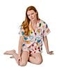 Katie Kime Woven Amour Heart Print Short Sleeve Notch Collar Shorty Pajama Set, Color:Multi - Image 2