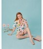Katie Kime Woven Amour Heart Print Short Sleeve Notch Collar Shorty Pajama Set, Color:Multi - Image 3