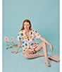 Katie Kime Woven Amour Heart Print Short Sleeve Notch Collar Shorty Pajama Set, Color:Multi - Image 5