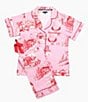 Katie Kime Woven Apres Ski Print Holiday Toile Pajama Pant Set, Color:Lilac Cranberry - Image 2