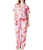 Katie Kime Woven Apres Ski Print Holiday Toile Pajama Pant Set, Color:Lilac Cranberry - Image 1