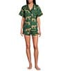 Katie Kime Woven Cheetah Print Shorty Pajama Set, Color:Green - Image 1