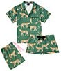 Katie Kime Woven Cheetah Print Shorty Pajama Set, Color:Green - Image 3