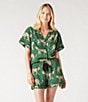 Katie Kime Woven Cheetah Print Shorty Pajama Set, Color:Green - Image 4