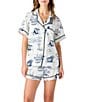 Katie Kime Woven Houston Toile Print Short Sleeve Notch Collar Shorty Pajama Set - Image 1