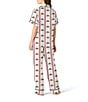 Katie Kime Woven Tropic Palm Print Short Sleeve Notch Collar Long Pant Pajama Set, Color:Pink - Image 2