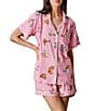 Katie Kime Woven Zodiac Print Short Sleeve Notch Collar Shorty Pajama Set, Color:Pink - Image 1