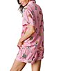 Katie Kime Woven Zodiac Print Short Sleeve Notch Collar Shorty Pajama Set, Color:Pink - Image 2