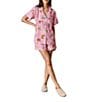 Katie Kime Woven Zodiac Print Short Sleeve Notch Collar Shorty Pajama Set, Color:Pink - Image 3