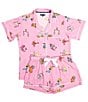 Katie Kime Woven Zodiac Print Short Sleeve Notch Collar Shorty Pajama Set, Color:Pink - Image 4