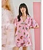 Katie Kime Woven Zodiac Print Short Sleeve Notch Collar Shorty Pajama Set, Color:Pink - Image 5