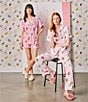 Katie Kime Woven Zodiac Print Short Sleeve Notch Collar Shorty Pajama Set, Color:Pink - Image 6
