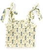 KatieJNYC Big Girls Sunny Floral Print Smocked Tie Shoulder Top, Color:Creme Stripe Floral - Image 1
