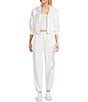 KatieJNYC Dylan Gingham Bow Coordinating Jogger Pants, Color:White - Image 4
