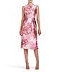 Color:Vivid Berry - Image 1 - Adriana Mikado Floral Print Jewel Neck Sleeveless Pleated Dress