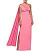 Kay Unger Alessandra Stretch Charmeuse One Shoulder Empire Waist Column Gown, Color:Pink Coral - Image 1