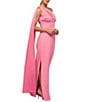 Kay Unger Alessandra Stretch Charmeuse One Shoulder Empire Waist Column Gown, Color:Pink Coral - Image 3