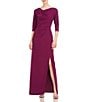 Color:Boysenberry - Image 1 - Asymmetrical Neck Front Slit Pleated Bodice Gown