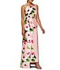 Kay Unger Barbara Wild Rose Mikado Bateau Neck Asymmetrical Draped Overlay Skirt Column Gown, Color:Misty Rose - Image 1