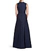 Color:Dark Navy - Image 2 - Beaded Floral Print Mikado V-Neck Sleeveless Pocketed A-Line Gown