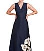 Color:Dark Navy - Image 4 - Beaded Floral Print Mikado V-Neck Sleeveless Pocketed A-Line Gown