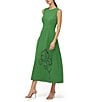 Kay Unger Blossom Stretch Crepe Crew Neck Embellished Midi A-Line Dress, Color:Lush Green - Image 3