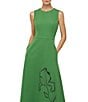Kay Unger Blossom Stretch Crepe Crew Neck Embellished Midi A-Line Dress, Color:Lush Green - Image 4