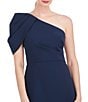 Color:Dark Midnight - Image 3 - Briana Stretch Crepe Asymmetrical Neck Short Drape Puff Sleeve Tulip Side Slit Gown