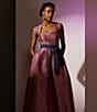 Color:Heather Rose - Image 6 - Cap Sleeve Square Neck Paisley Jacquard Contrasting Tie Waist Walk Thru Jumpsuit