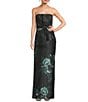 Kay Unger Constance Floral Mikado Strapless Column Gown, Color:Black Multi - Image 1