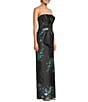 Kay Unger Constance Floral Mikado Strapless Column Gown, Color:Black Multi - Image 3