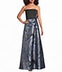 Kay Unger Dauphine Jacquard Strapless Asymmetrical Bow Waist Column Gown - Image 1
