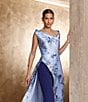 Color:Blue Dawn Multi - Image 5 - Floral Asymmetrical Neck Sleeveless Walk Thru Jumpsuit Gown