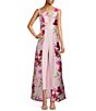 Color:Hibiscus - Image 1 - Floral Asymmetrical Neck Sleeveless Walk Thru Jumpsuit Gown