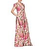 Color:Wild Raspberry - Image 3 - Floral Jacquard V-Neck Short Sleeve Pleated Gown