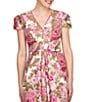 Color:Wild Raspberry - Image 4 - Floral Jacquard V-Neck Short Sleeve Pleated Gown