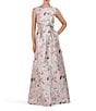 Kay Unger Floral Metallic Jacquard Boat Neckline Sleeveless Bow Front Ball Gown, Color:Pink Pearl - Image 1