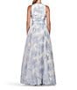 Color:Pale Blue Ivory - Image 2 - Floral Metallic Organza Jacquard Bubble Hi Lo Hem Ball Gown