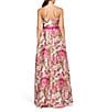 Color:Wild Raspberry - Image 2 - Floral Metallic Organza Jacquard Strapless Sleeveless Belted High Low Gown