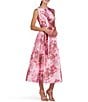 Color:Vivid Berry - Image 3 - Floral Mikado Boat Neckline Sleeveless Fit and Flare Dress